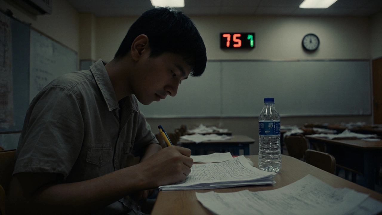 Student taking a timed JEE mock test in a quiet exam hall