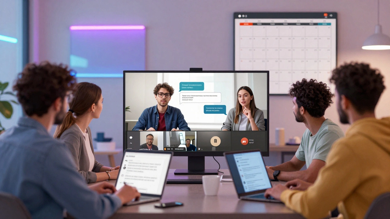 Group of people engaged in a virtual study session with supportive chat messages.