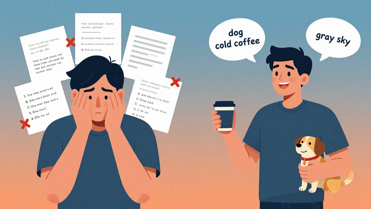 A person overcoming fear of mistakes, thinking directly in English instead of translating.