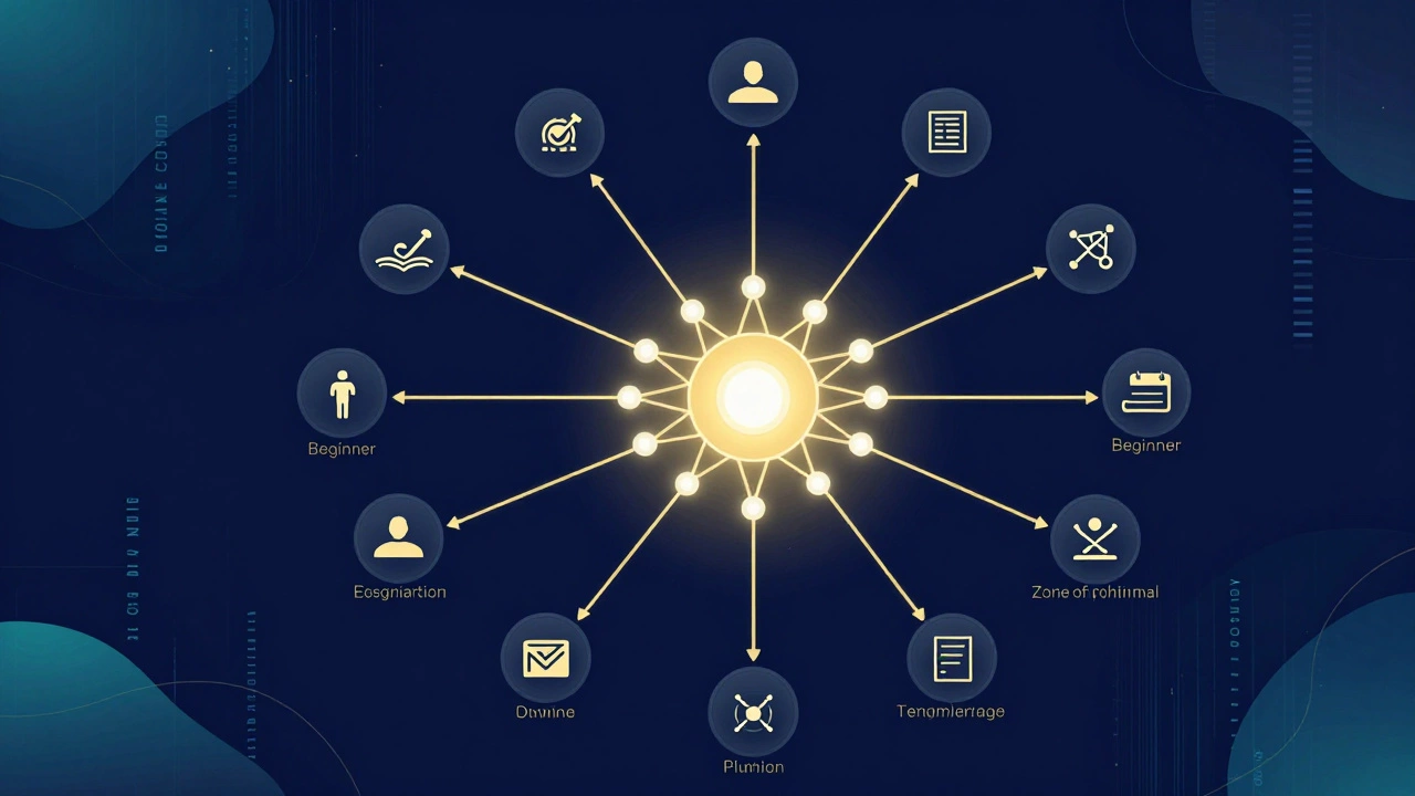 Abstract visualization of adaptive AI personalizing learning paths for users.