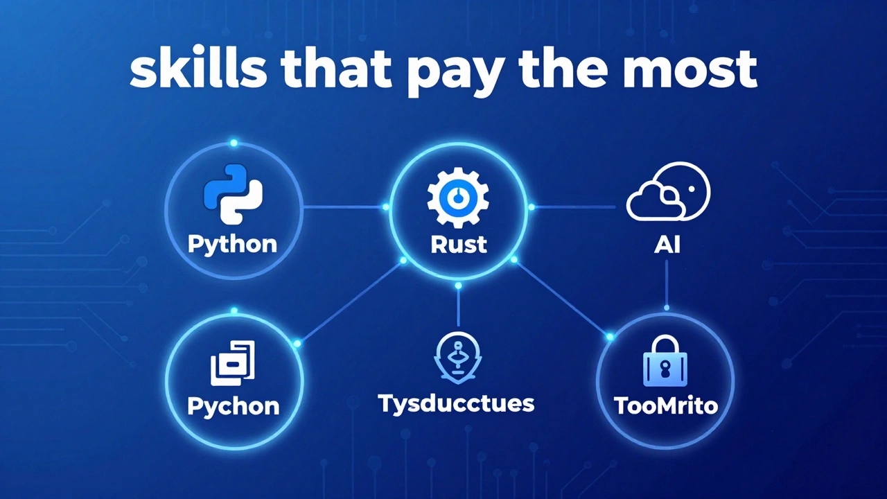 Abstract visualization of high-paying programming skills like Python and Rust