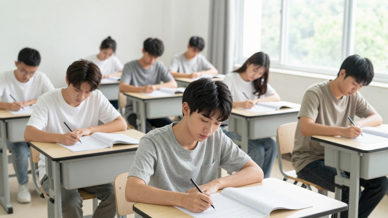 Calm student maintaining composure during a competitive exam