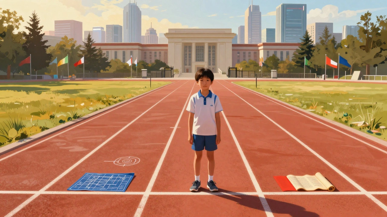 Student at a marathon start line representing educational journey choices