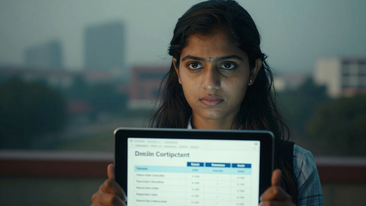 Female student analyzing IIT admission cutoff data on tablet