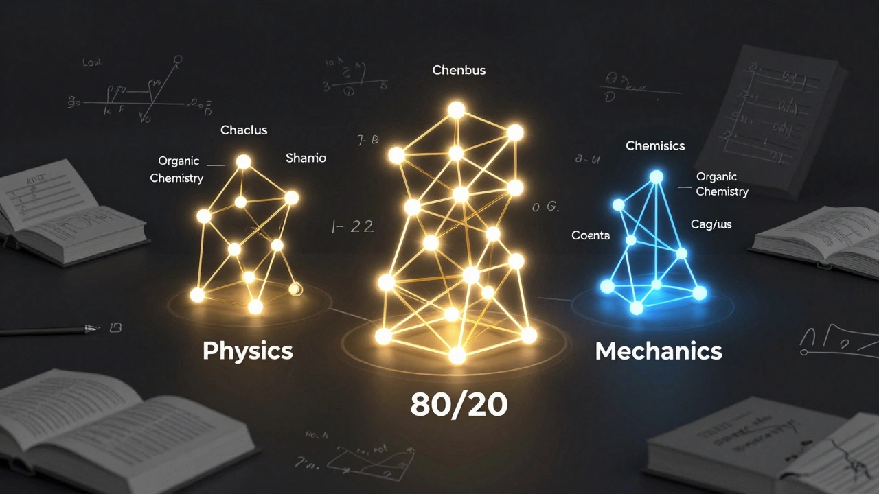 Glowing diagram showing high-yield JEE topics versus ignored subjects