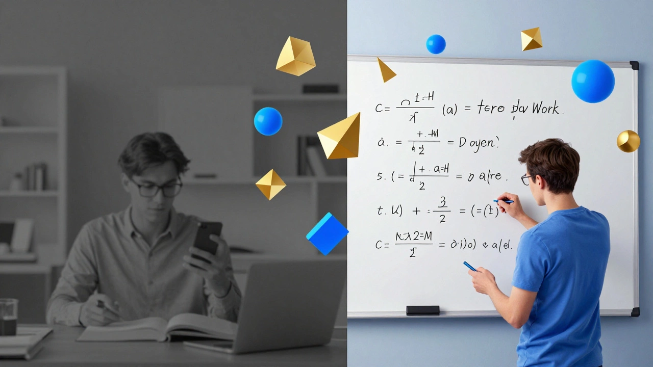 Split image contrasting passive distraction with active problem-solving focus