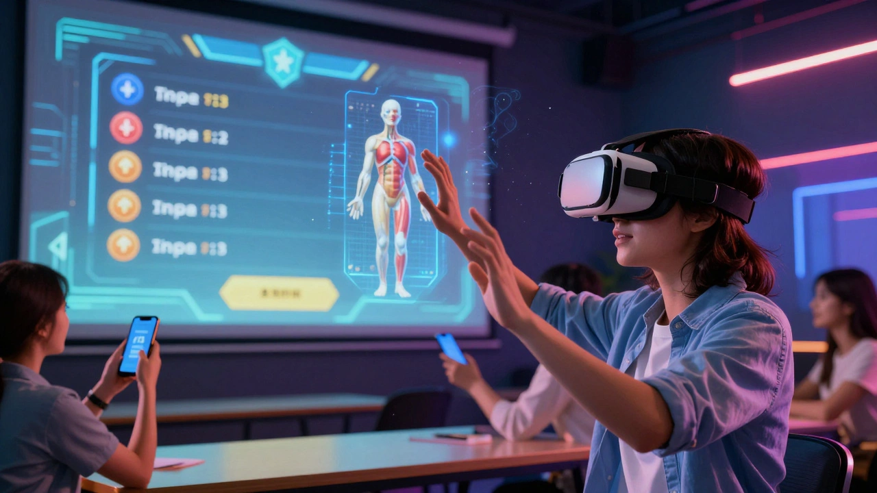 Student using VR headset for immersive training with gamified elements