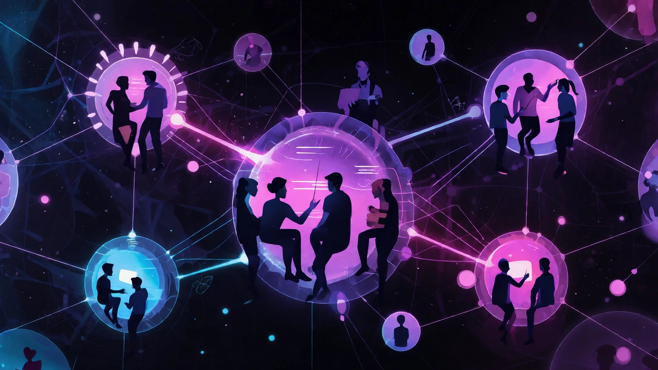 Abstract visualization of social learning networks connecting diverse users