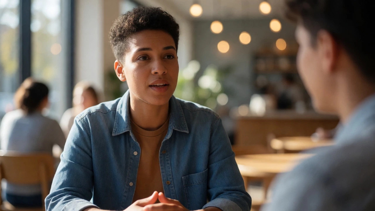 Confident speaker making eye contact in a bright room