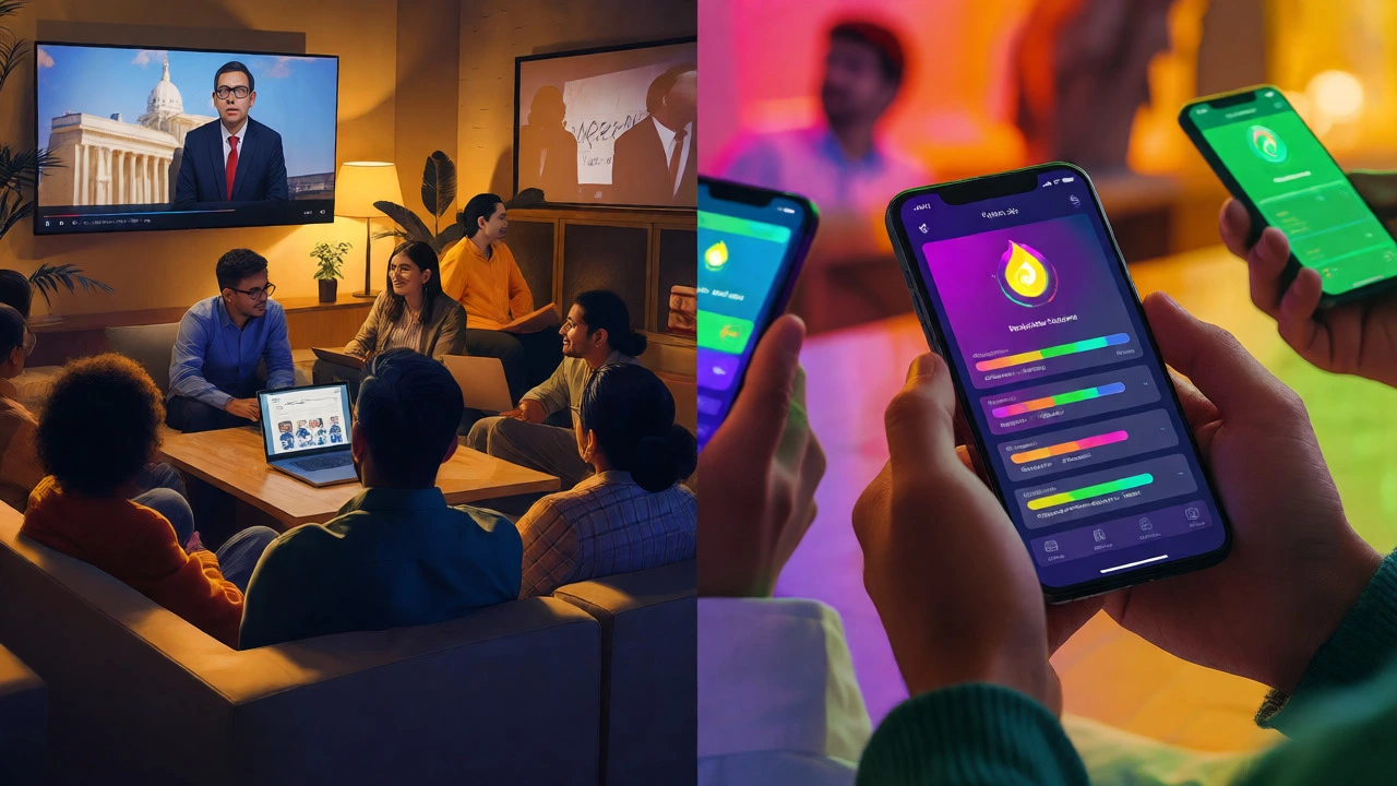 Split view of online university lectures and gamified mobile learning apps