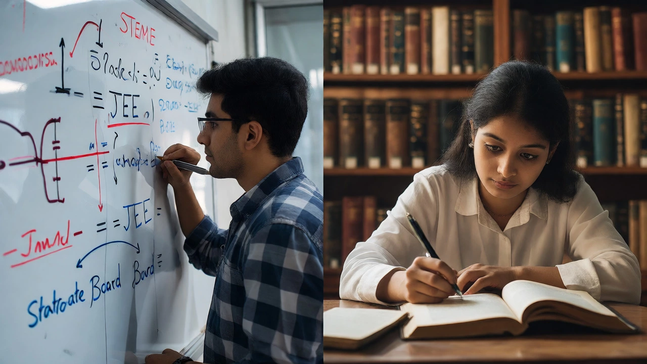 Students studying physics for JEE versus literature for humanities